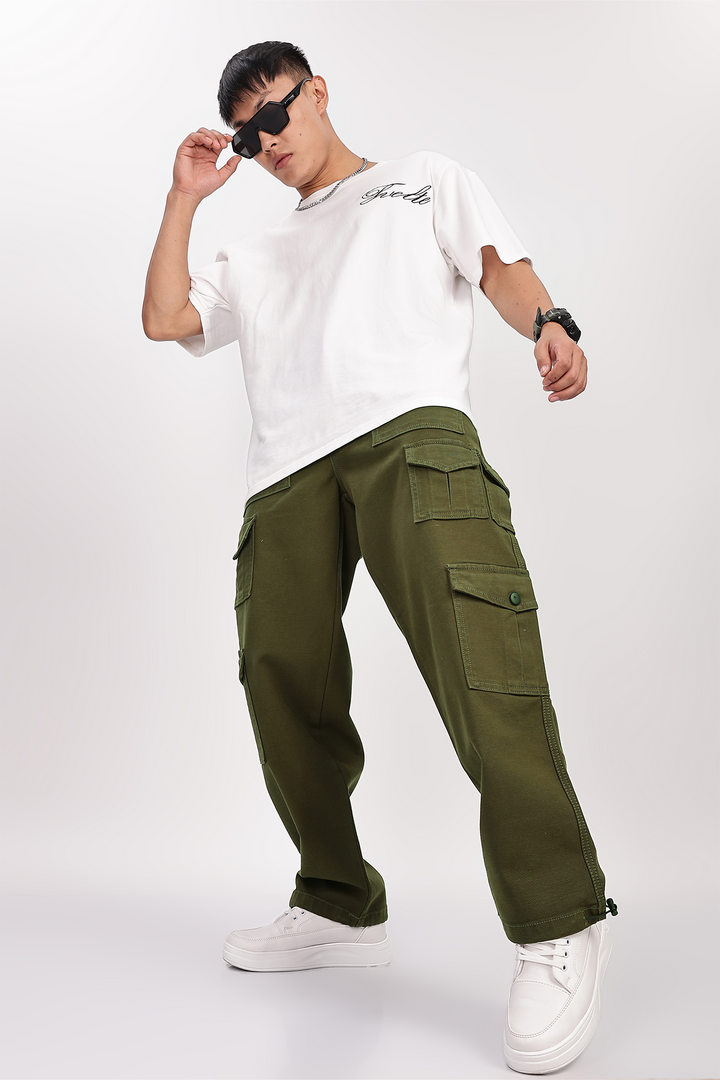 Utility: Multi-Pockets Olive Twill Cargo Pants