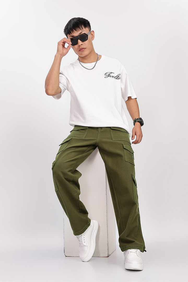 Utility: Multi-Pockets Olive Twill Cargo Pants