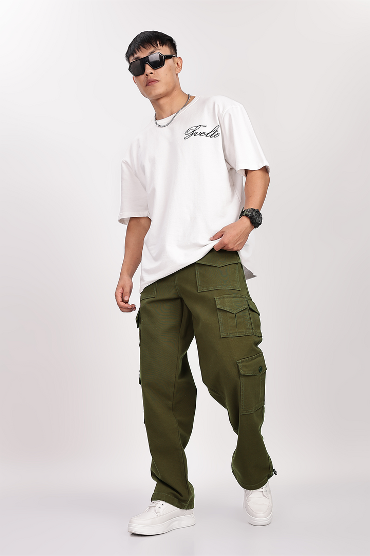 Utility: Multi-Pockets Olive Twill Cargo Pants