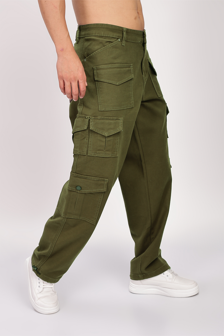 Utility: Multi-Pockets Olive Twill Cargo Pants