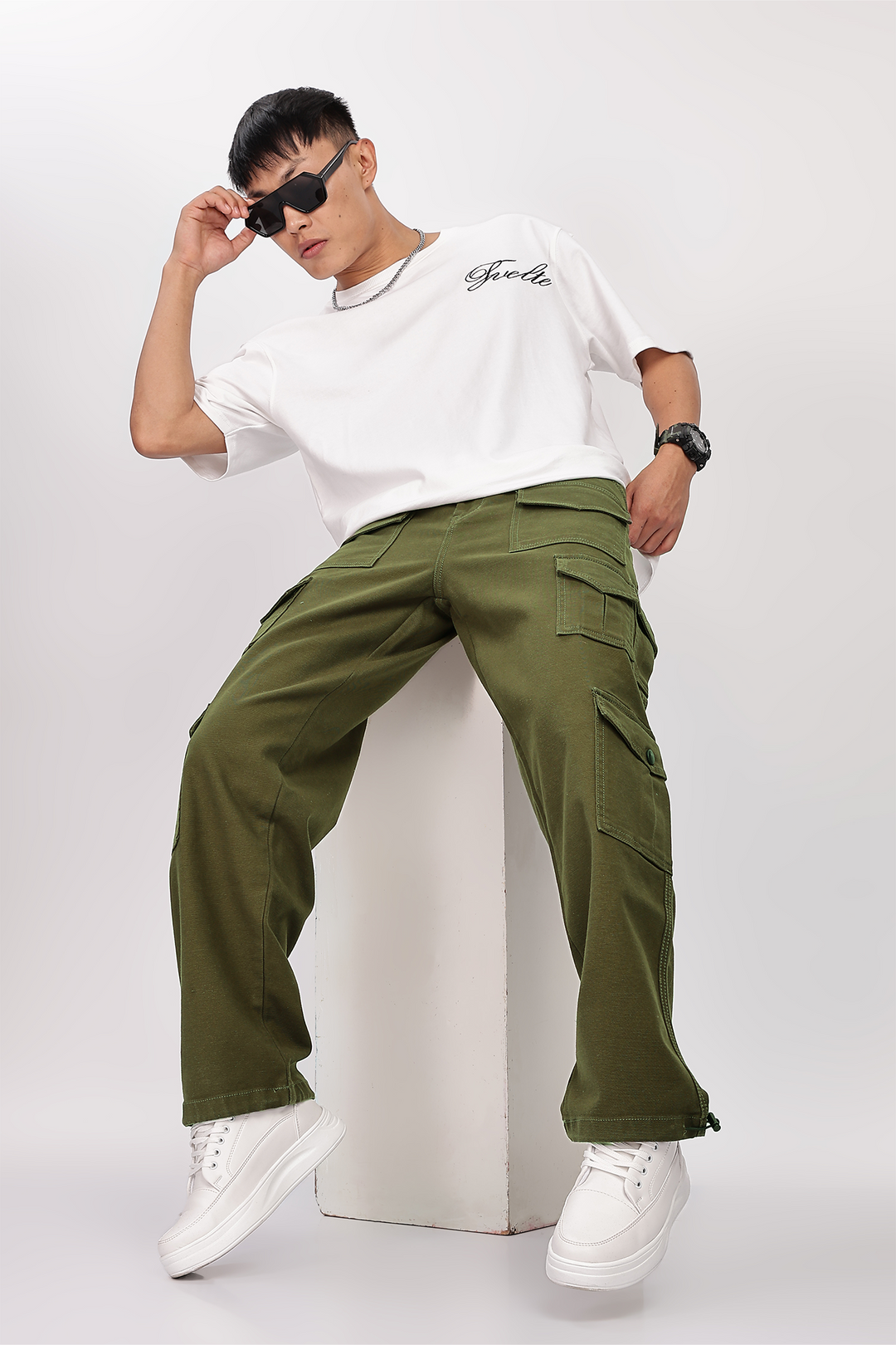 Utility: Multi-Pockets Olive Twill Cargo Pants