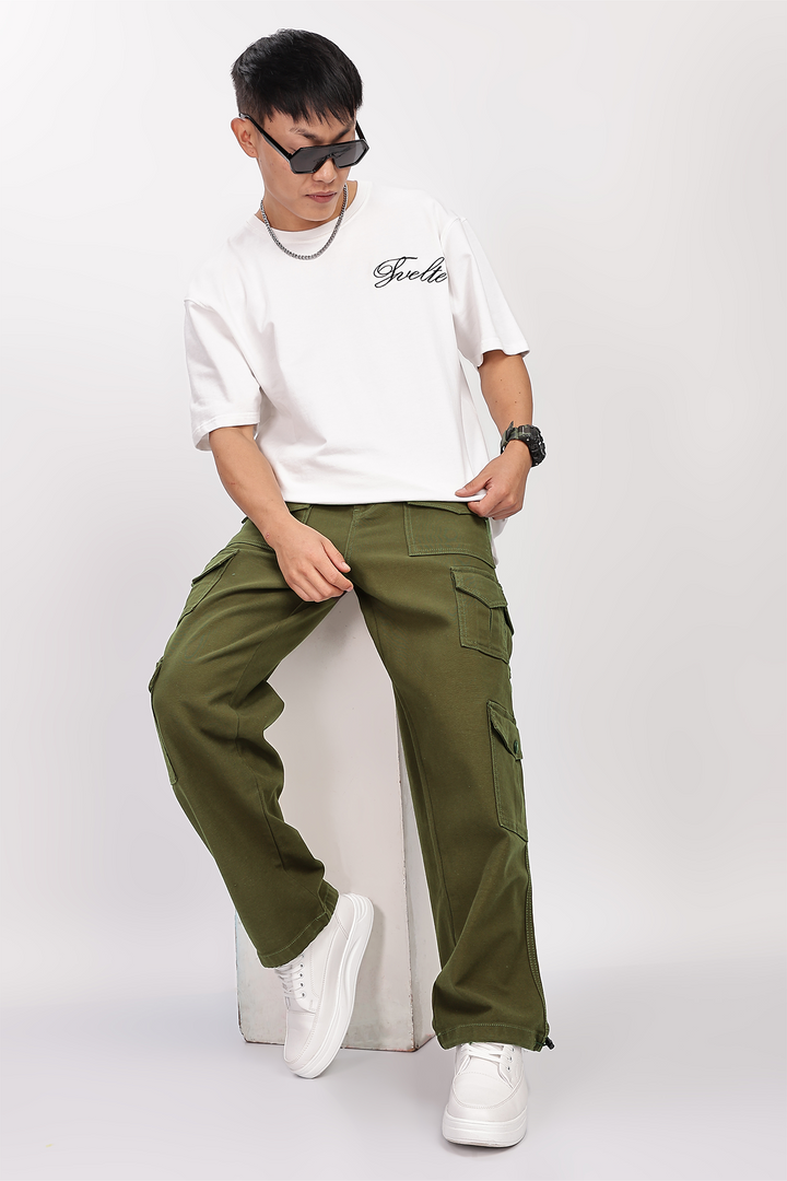 Utility: Multi-Pockets Olive Twill Cargo Pants