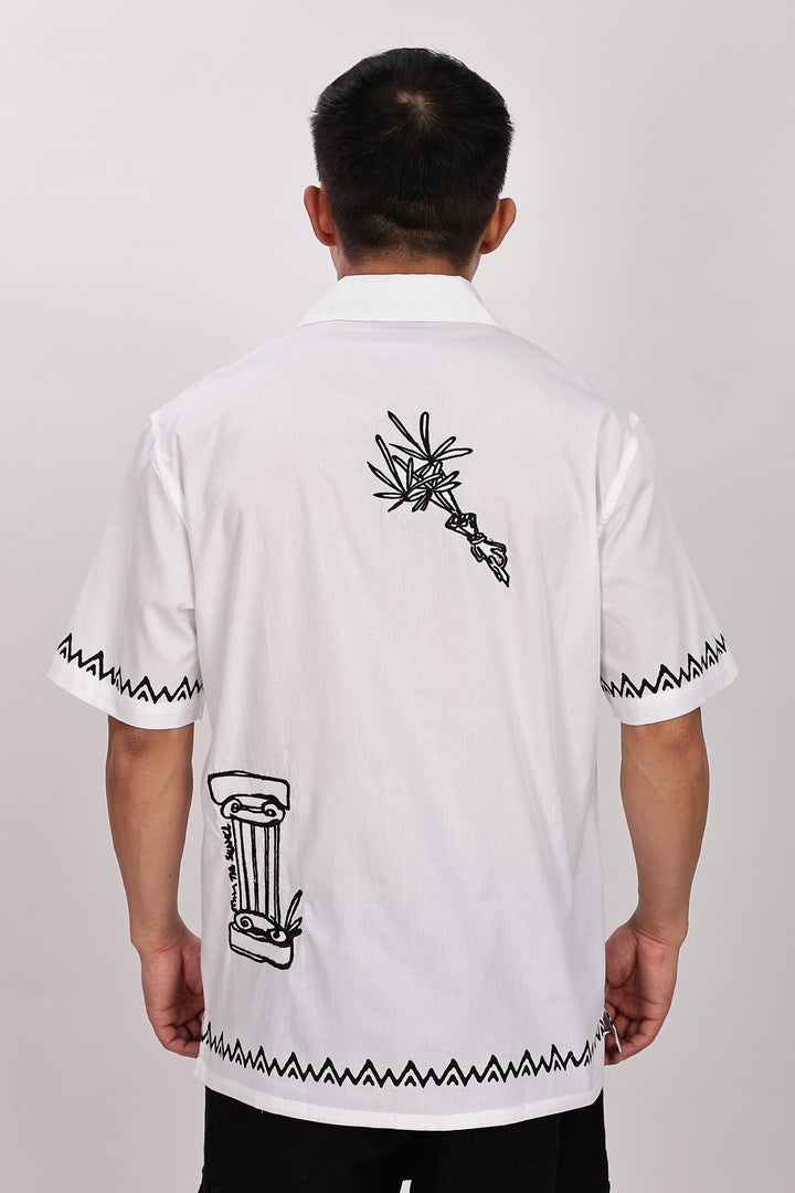Desire: Embroidery White Cotton Cuban Shirt