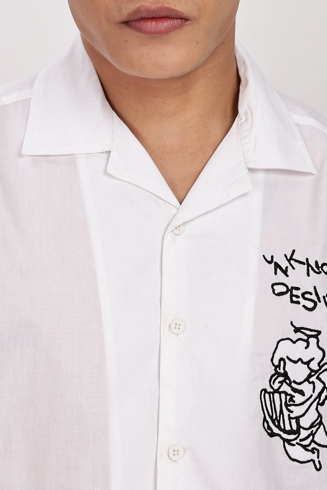 Desire: Embroidery White Cotton Cuban Shirt