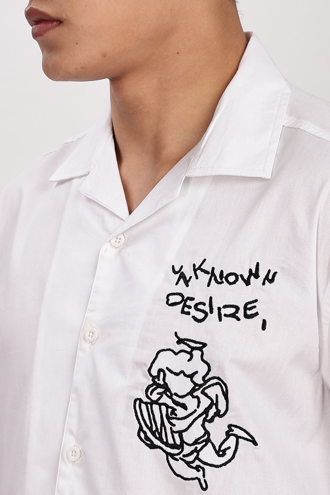 Desire: Embroidery White Cotton Cuban Shirt