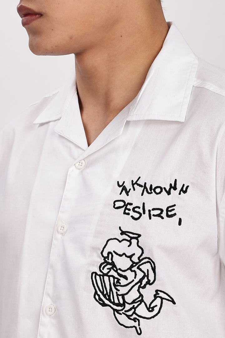 Desire: Embroidery White Cotton Cuban Shirt