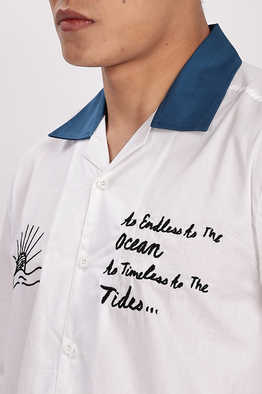Limitless: Embroidery White Cotton Cuban Shirt