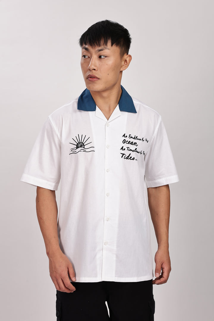 Limitless: Embroidery White Cotton Cuban Shirt