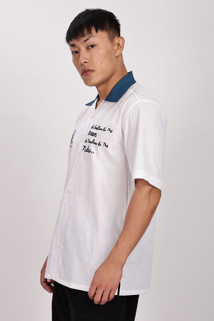 Limitless: Embroidery White Cotton Cuban Shirt