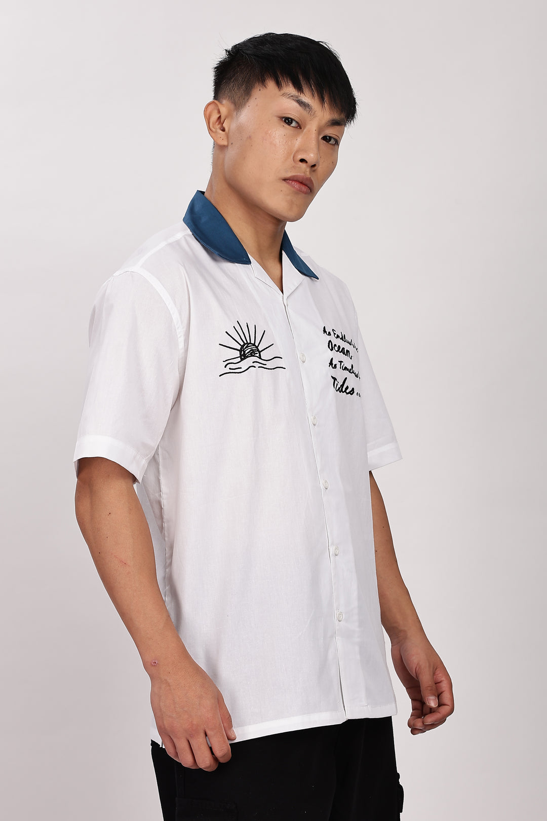 Limitless: Embroidery White Cotton Cuban Shirt