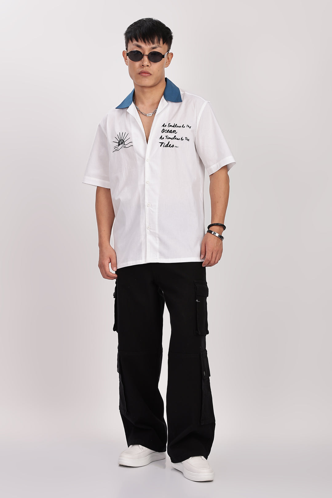 Limitless: Embroidery White Cotton Cuban Shirt