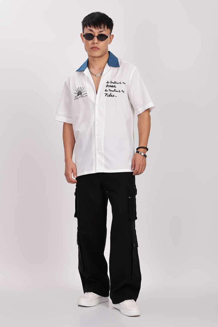 Limitless: Embroidery White Cotton Cuban Shirt