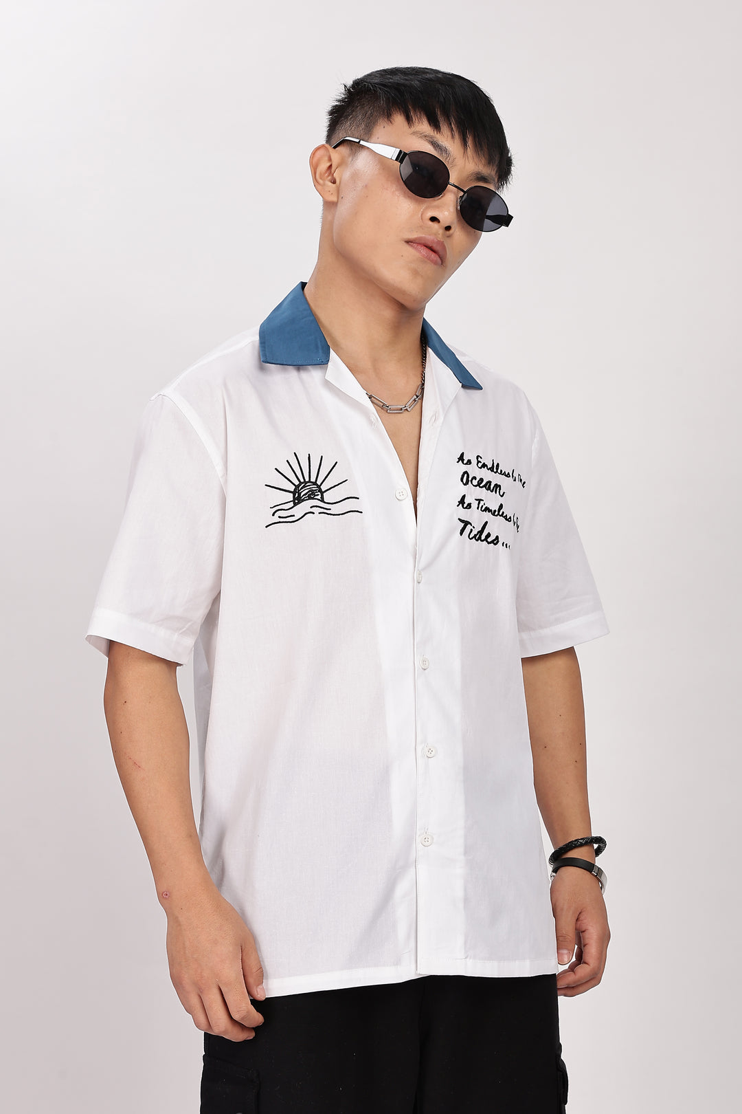 Limitless: Embroidery White Cotton Cuban Shirt