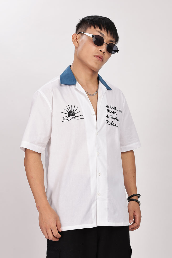 Limitless: Embroidery White Cotton Cuban Shirt