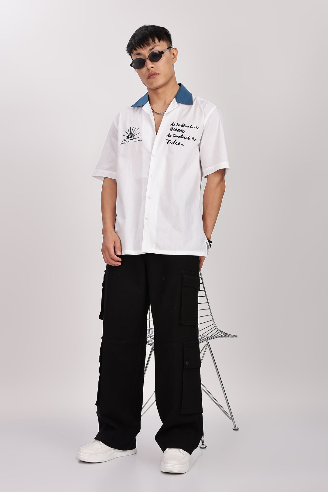 Limitless: Embroidery White Cotton Cuban Shirt