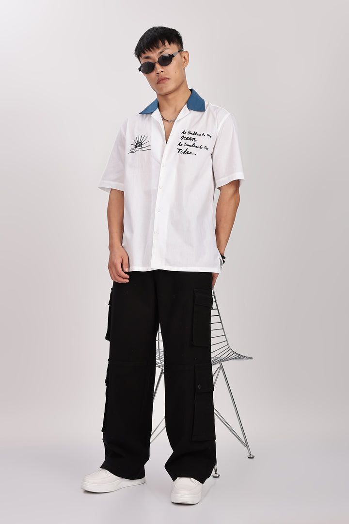 Limitless: Embroidery White Cotton Cuban Shirt