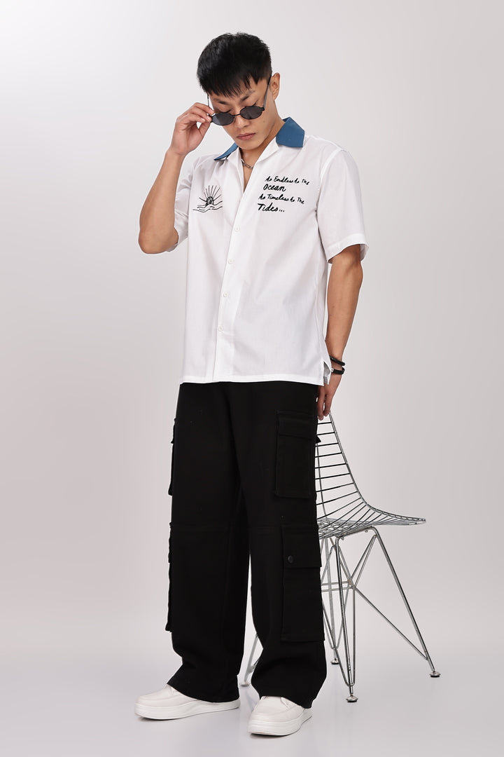 Limitless: Embroidery White Cotton Cuban Shirt