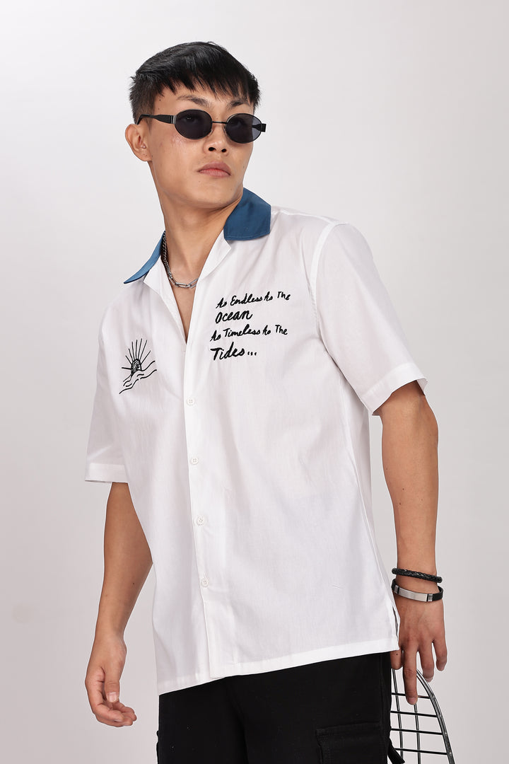Limitless: Embroidery White Cotton Cuban Shirt