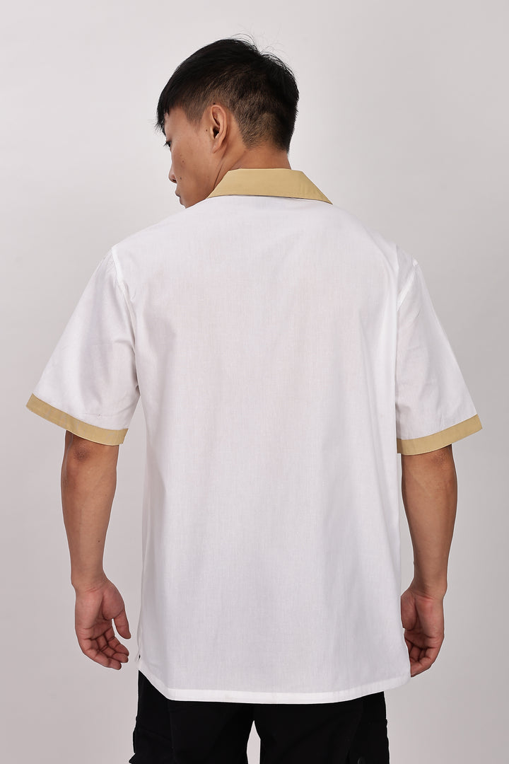 Access Denied: White Embroidery Cotton Cuban Shirt