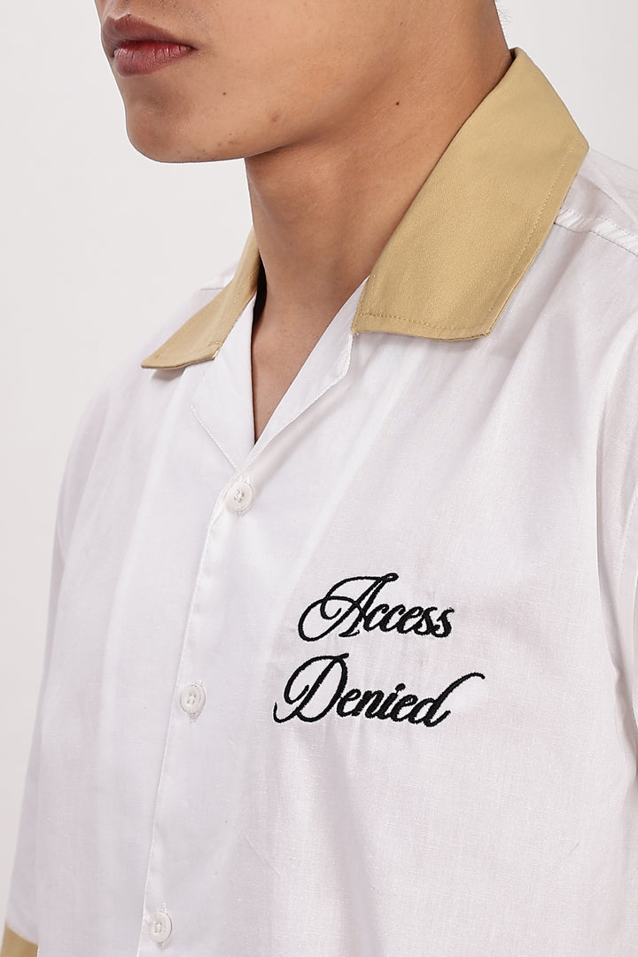 Access Denied: White Embroidery Cotton Cuban Shirt