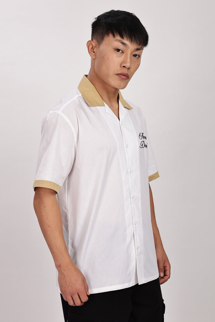 Access Denied: White Embroidery Cotton Cuban Shirt