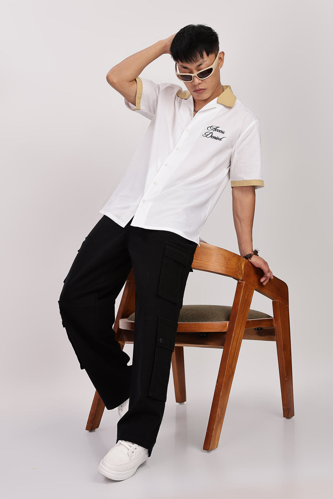 Access Denied: White Embroidery Cotton Cuban Shirt