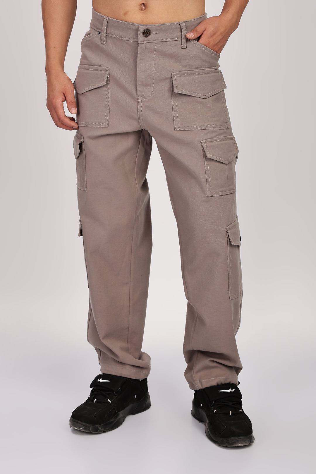 Utility: Multi-Pockets Cream Twill Cargo Pants