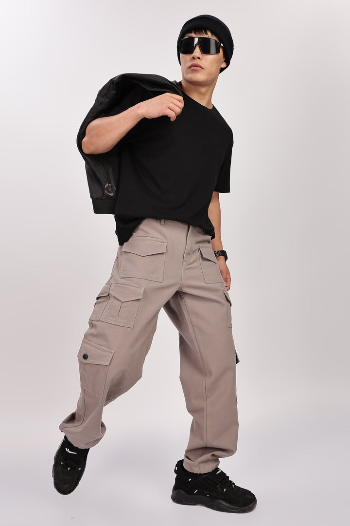 Utility: Multi-Pockets Cream Twill Cargo Pants