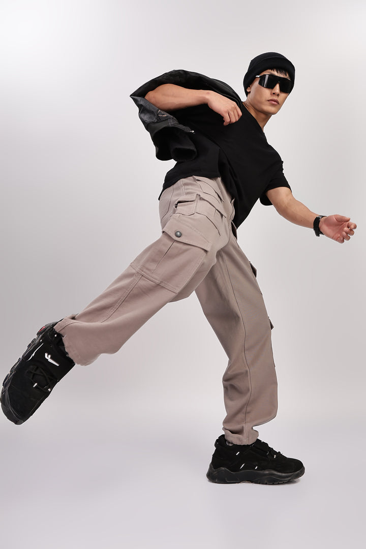 Utility: Multi-Pockets Cream Twill Cargo Pants