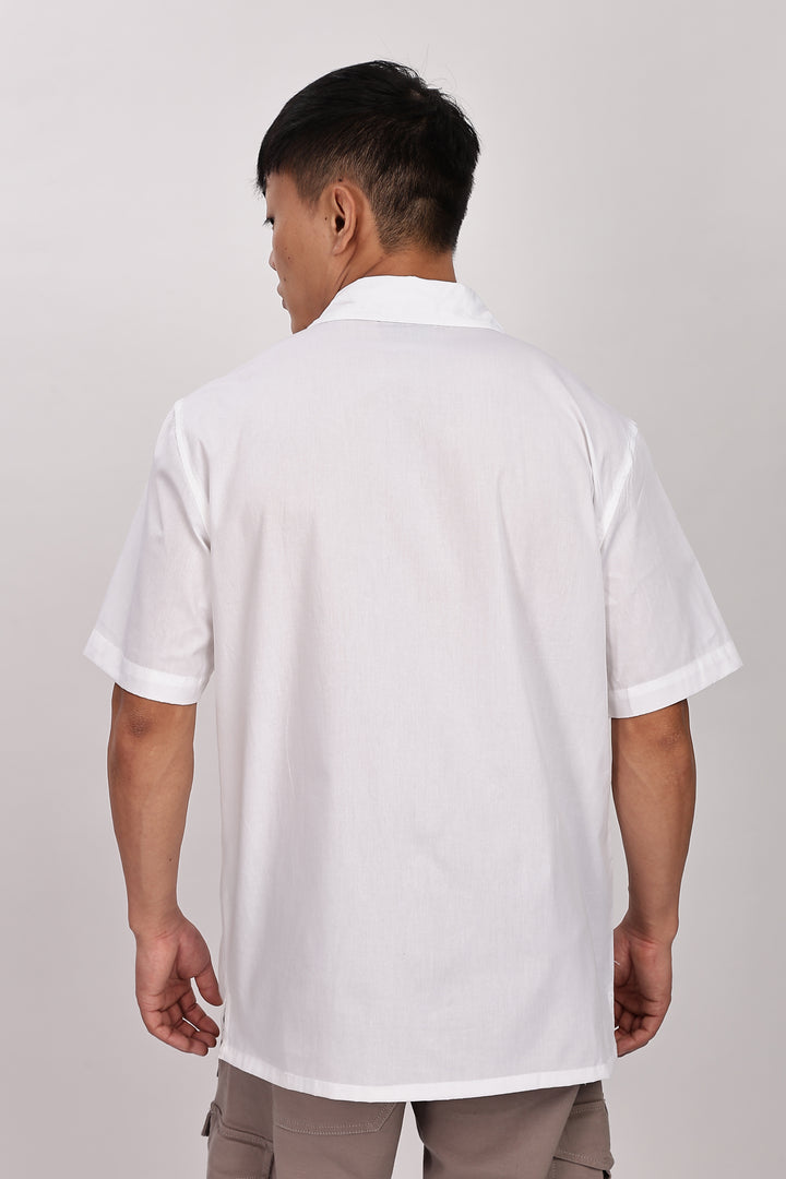 Brown Floral embroidery Cotton Cuban Shirt