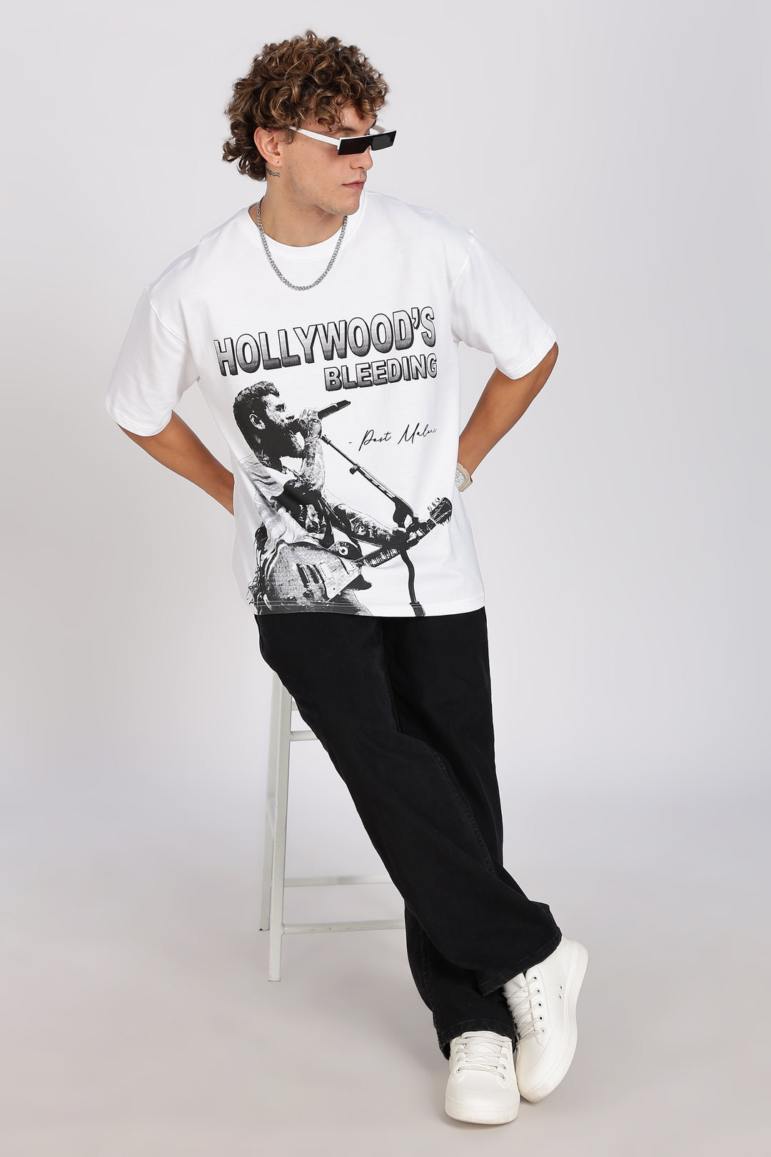 Hollywood's Bleeding: White Oversized T-shirt