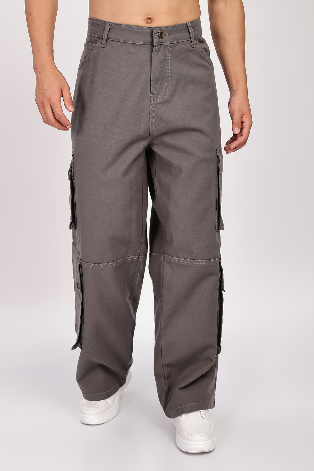 Baggy Greyish Brown Premium Cotton Cargo Pants