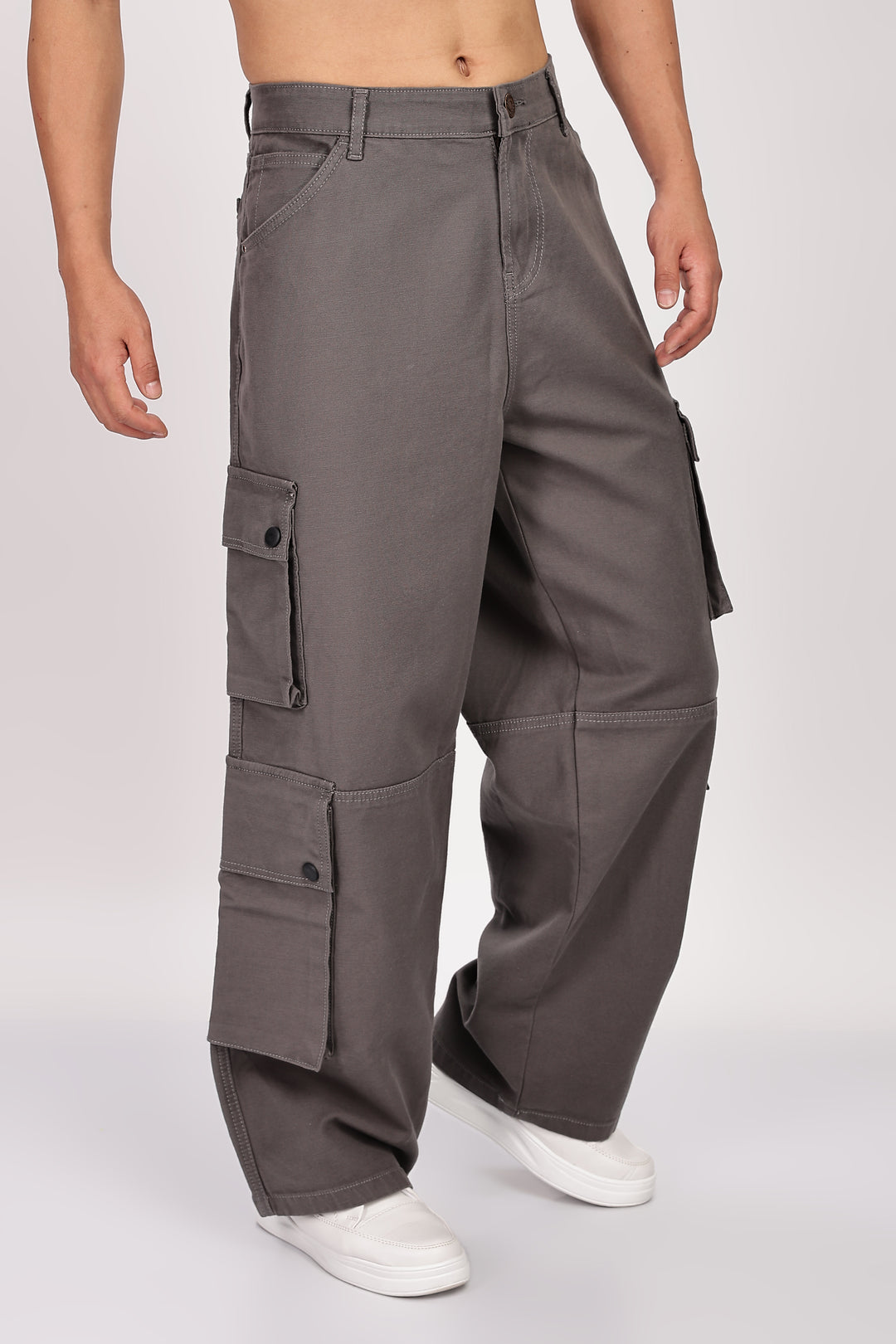 Baggy Greyish Brown Premium Cotton Cargo Pants