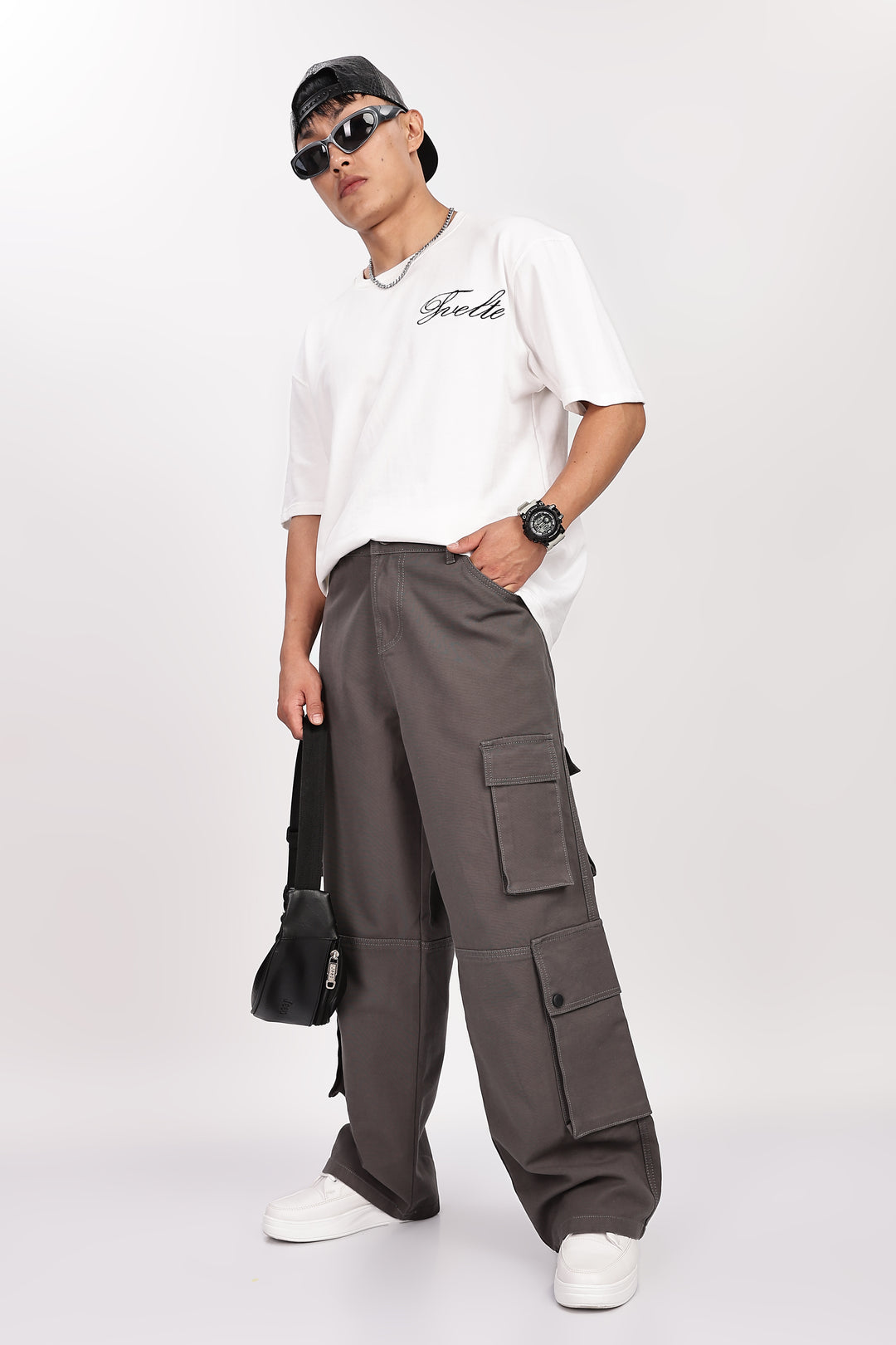 Baggy Greyish Brown Premium Cotton Cargo Pants