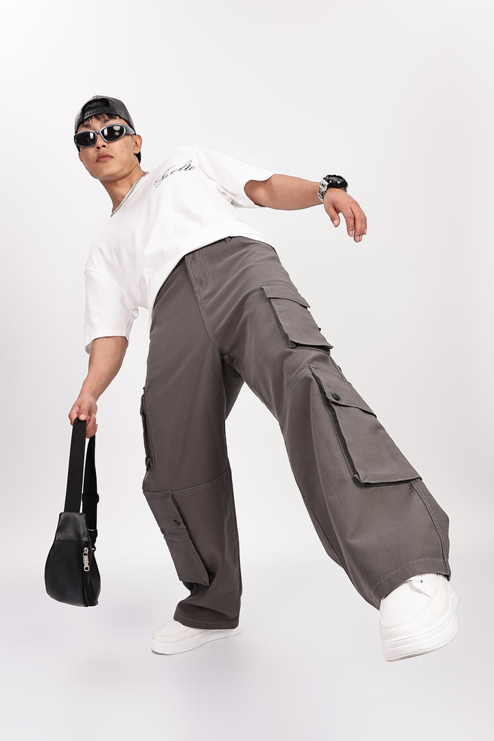 Baggy Greyish Brown Premium Cotton Cargo Pants