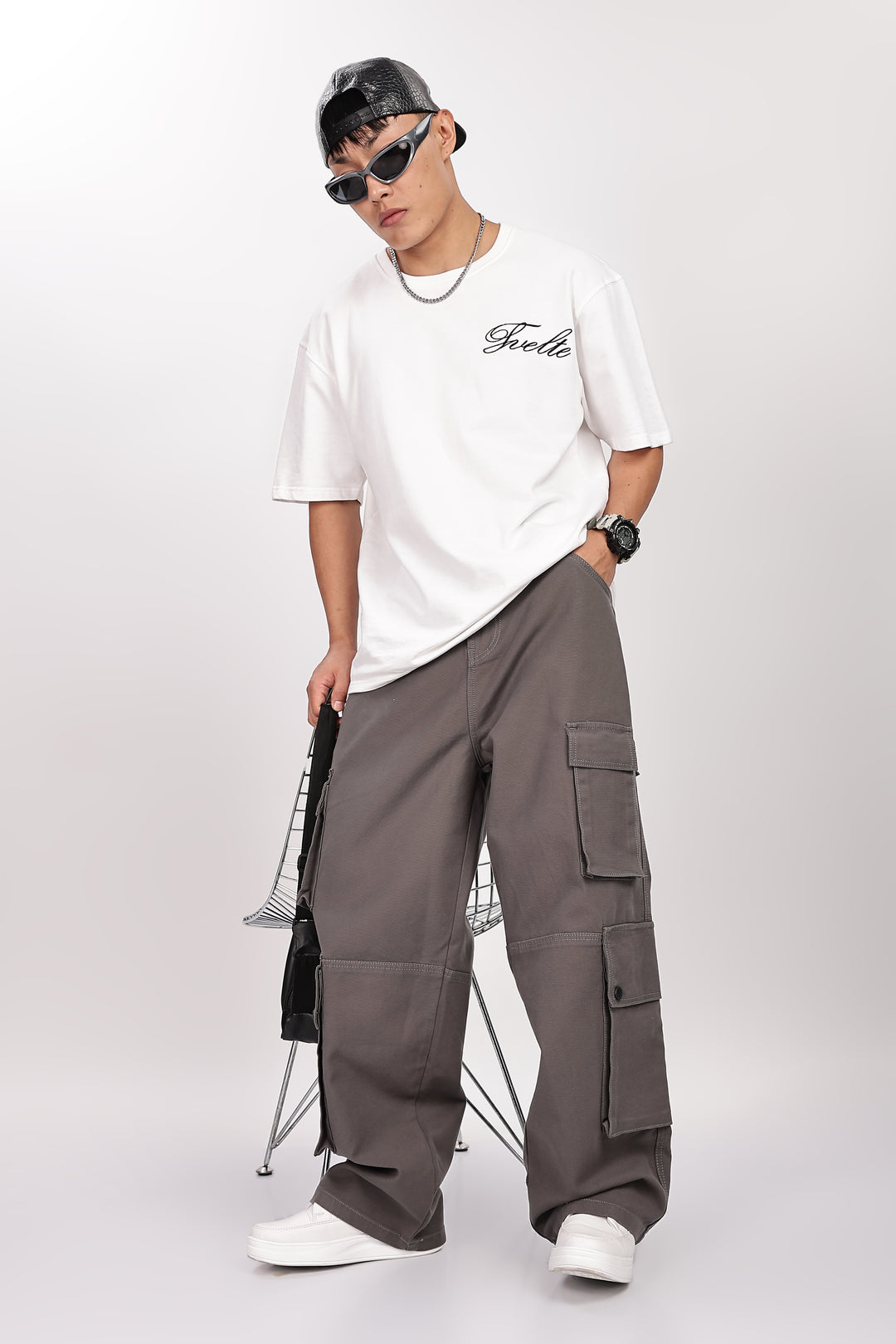 Baggy Greyish Brown Premium Cotton Cargo Pants