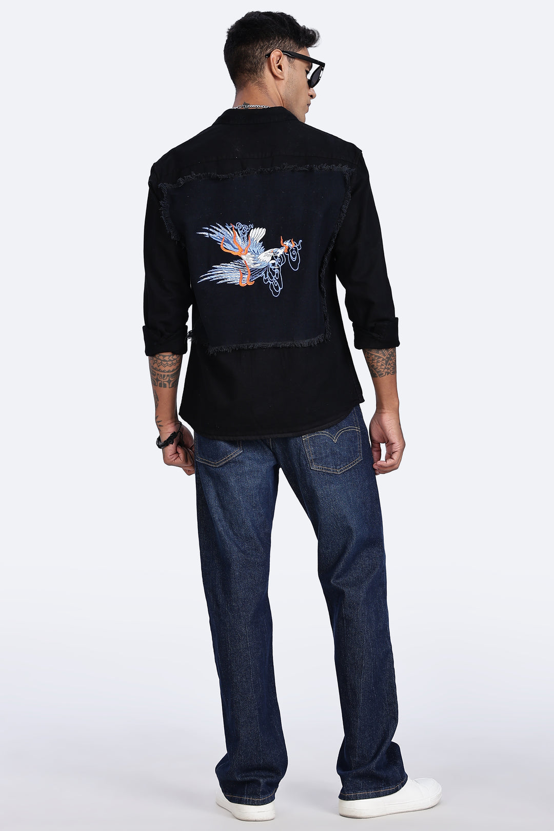 Bird Patch Embroidery Denim Shirt