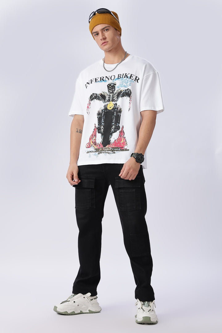 Inferno Biker: White Oversized T-shirt