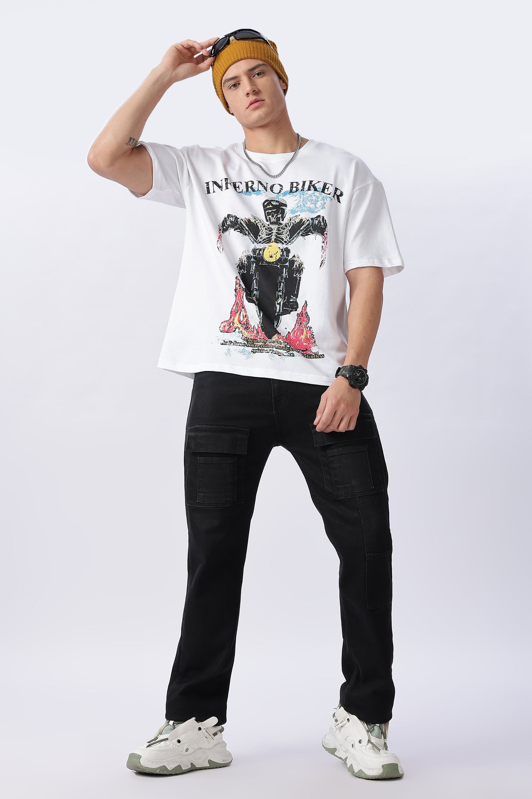 Inferno Biker: White Oversized T-shirt