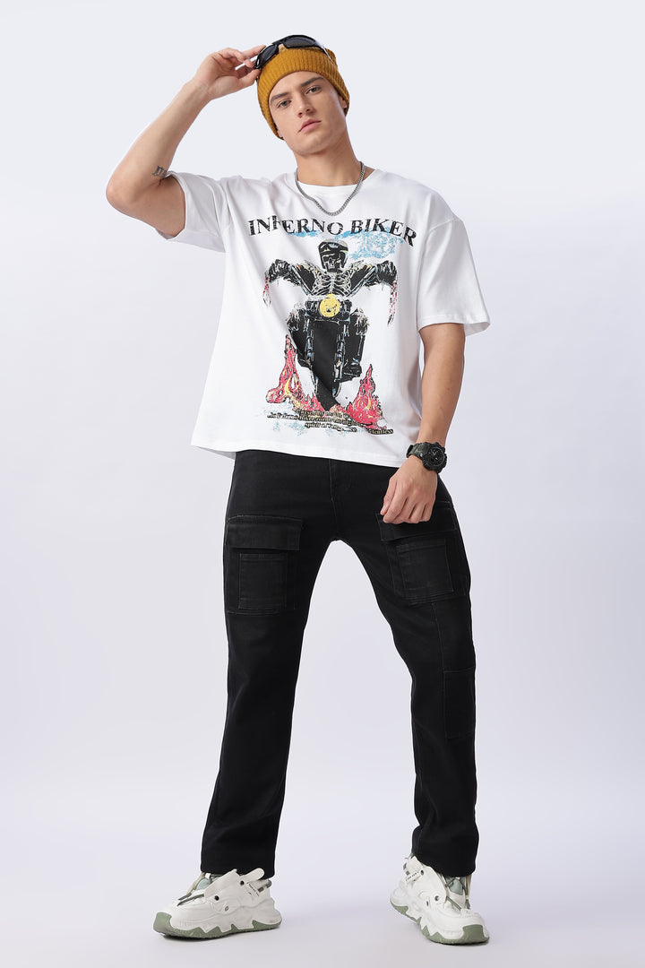 Inferno Biker: White Oversized T-shirt