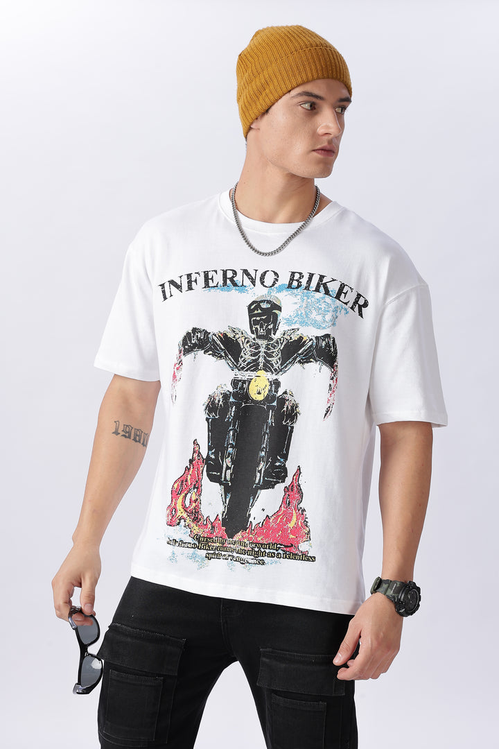Inferno Biker: White Oversized T-shirt