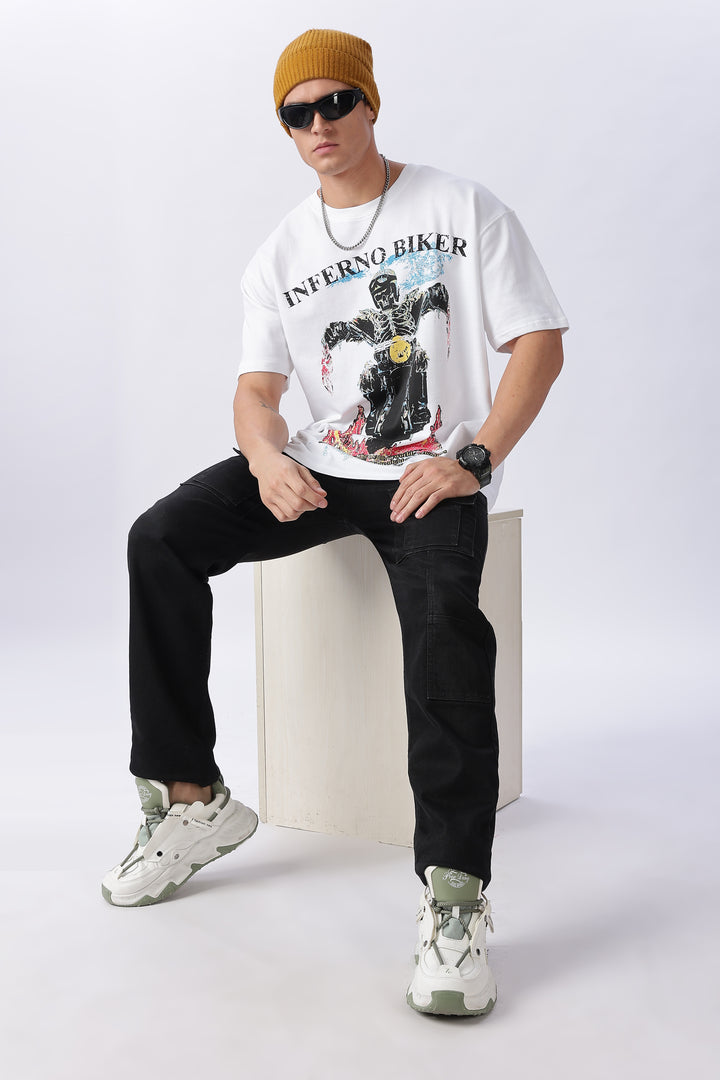 Inferno Biker: White Oversized T-shirt
