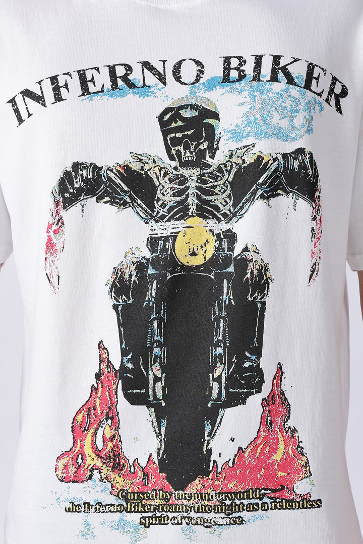 Inferno Biker: White Oversized T-shirt