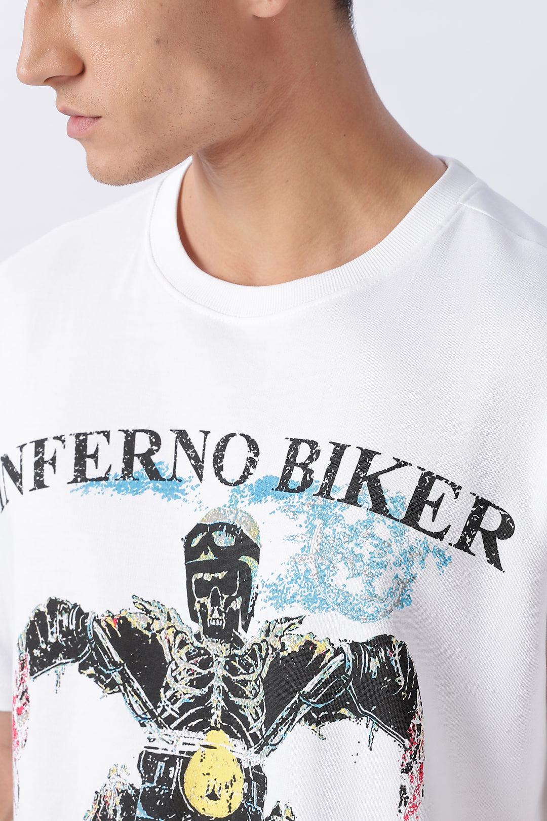 Inferno Biker: White Oversized T-shirt