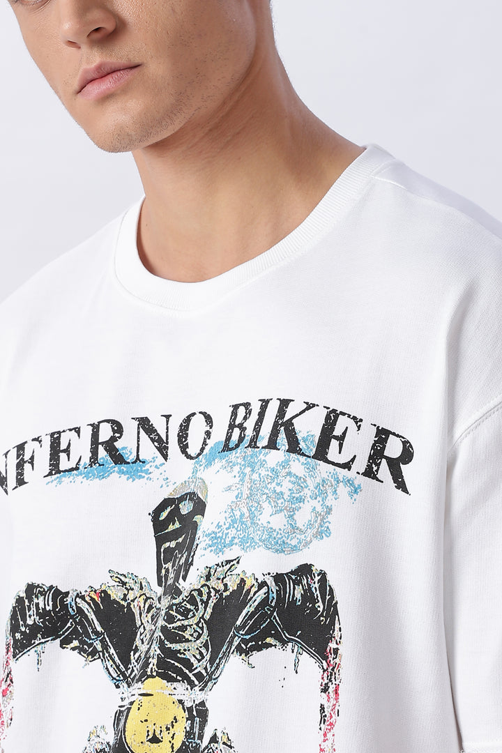 Inferno Biker: White Oversized T-shirt