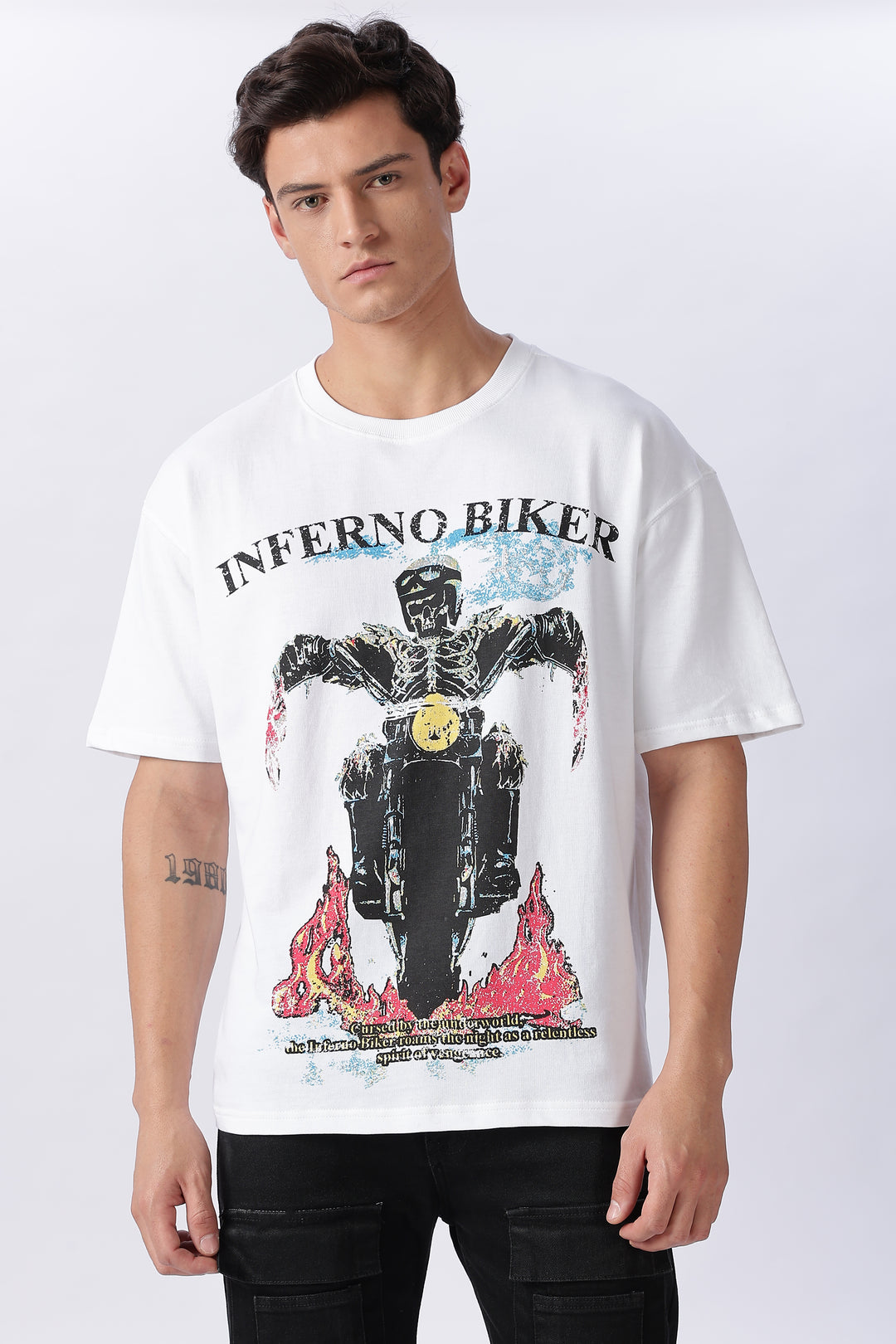 Inferno Biker: White Oversized T-shirt