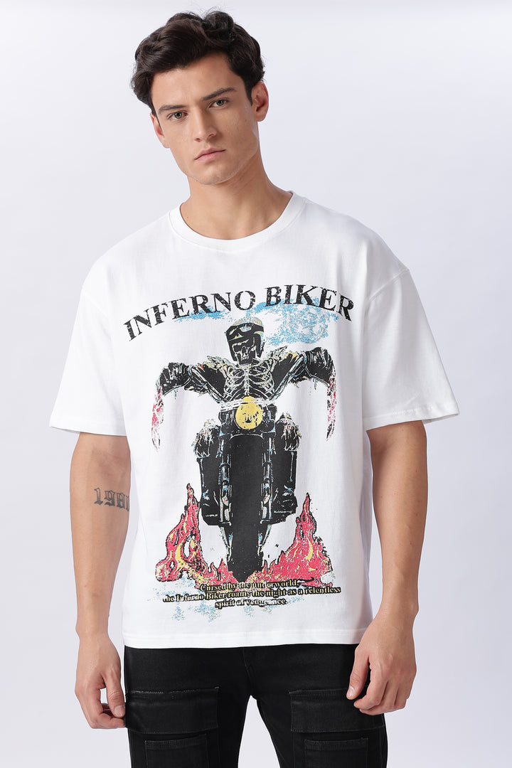 Inferno Biker: White Oversized T-shirt