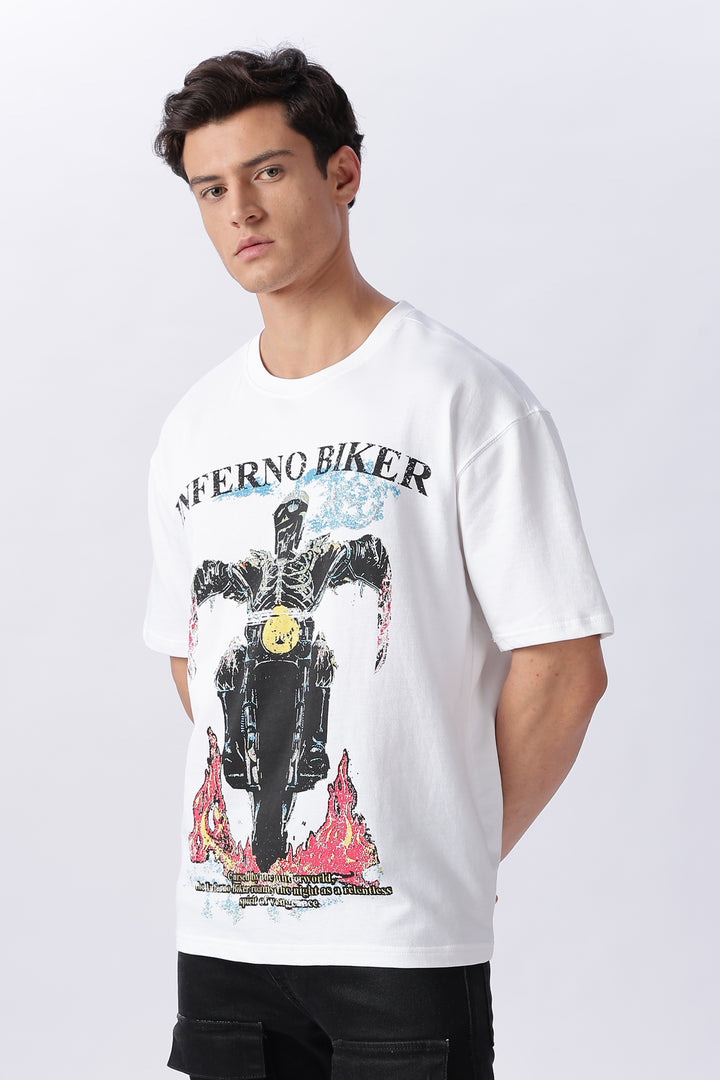 Inferno Biker: White Oversized T-shirt