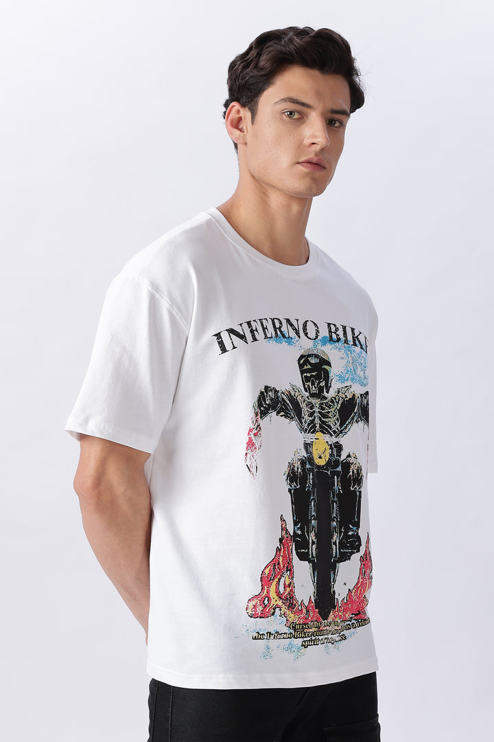 Inferno Biker: White Oversized T-shirt