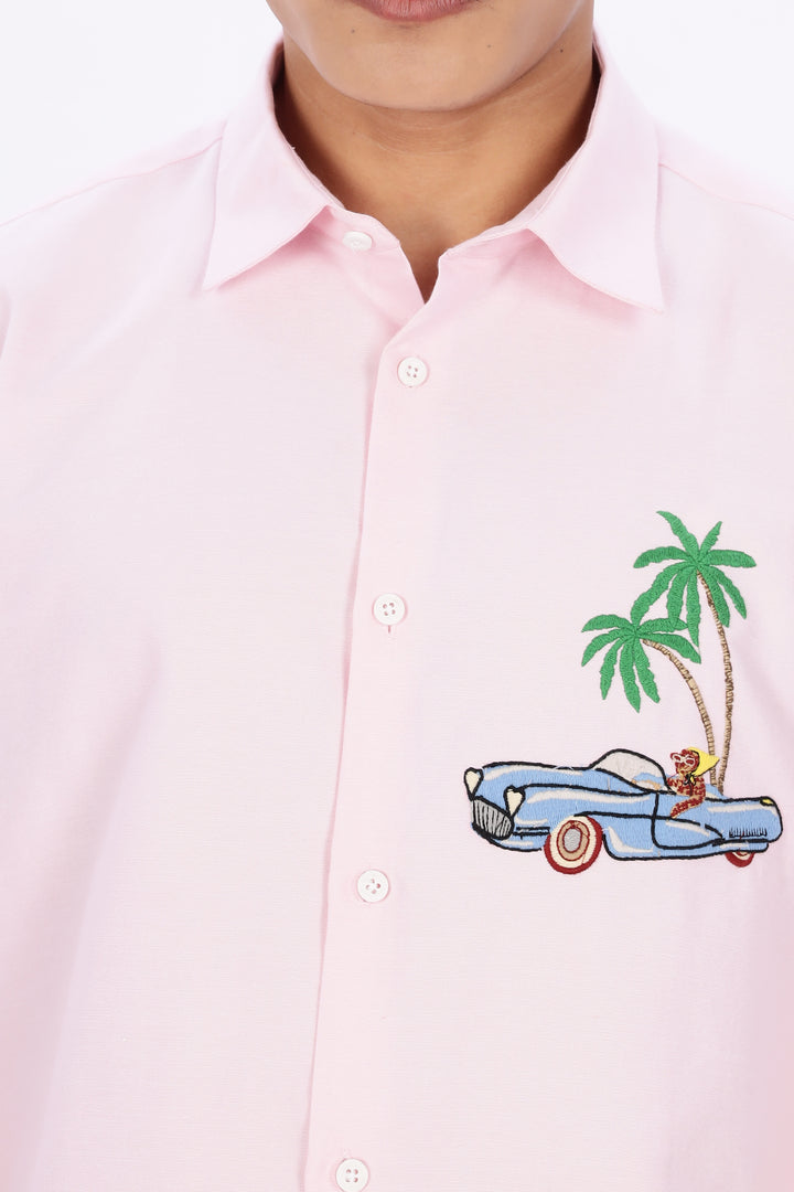 Motorist Leopard: Pink Embroidery Shirt